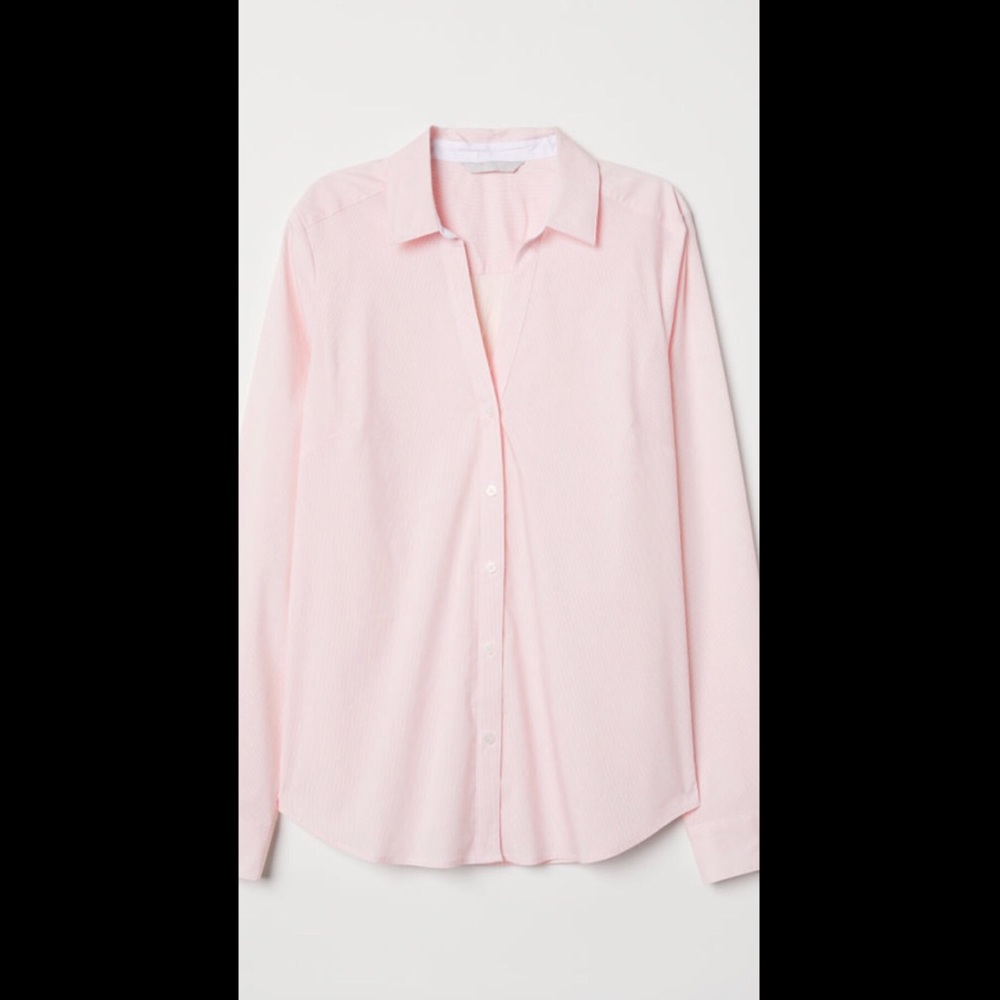 H&M Pink V-Neck Long Sleeve Button Up Blouse